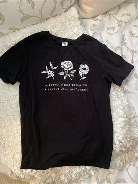NWOT black t shirt size L with thoughtful graphic